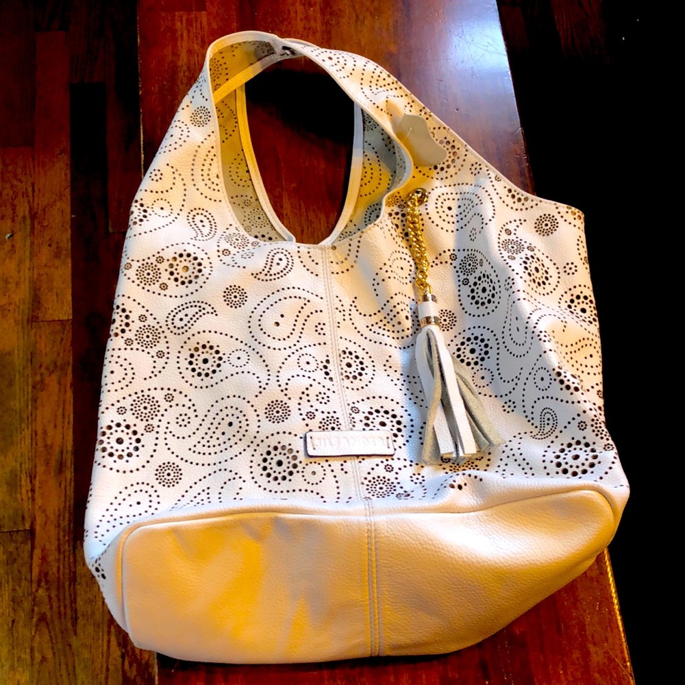 Jil Sander Perforated White Leather Hobo Bag